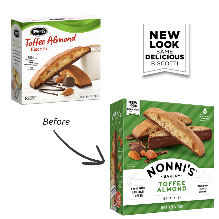 Toffee Almond old vs new packaging