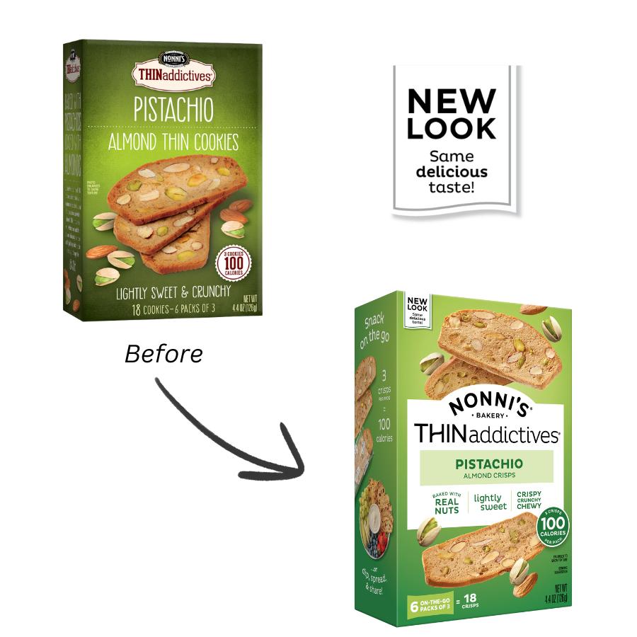 Old and new packaging for Pistachio