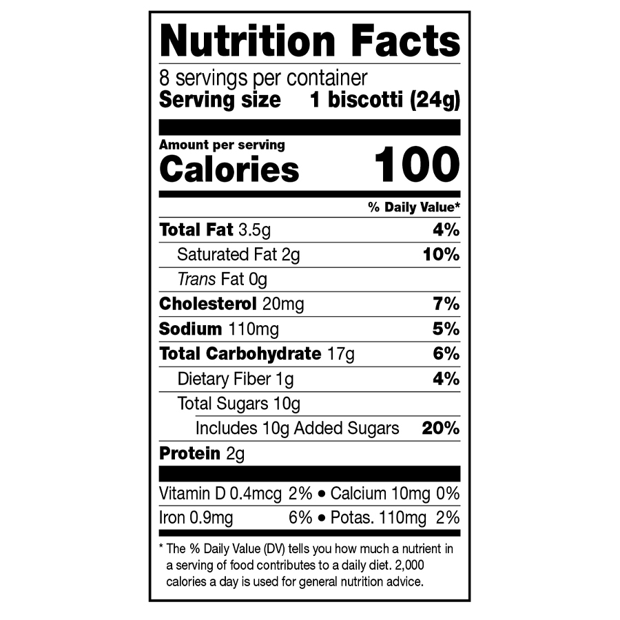 Nonni's Cookies and Creme Biscotti Nutrition Facts Panel