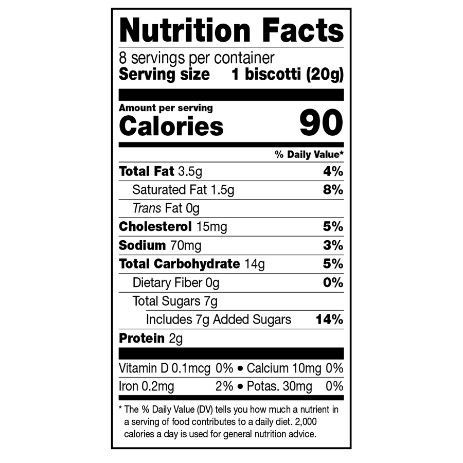 Nonni's Brown Butter Pecan Biscotti Nutrition Facts Panel