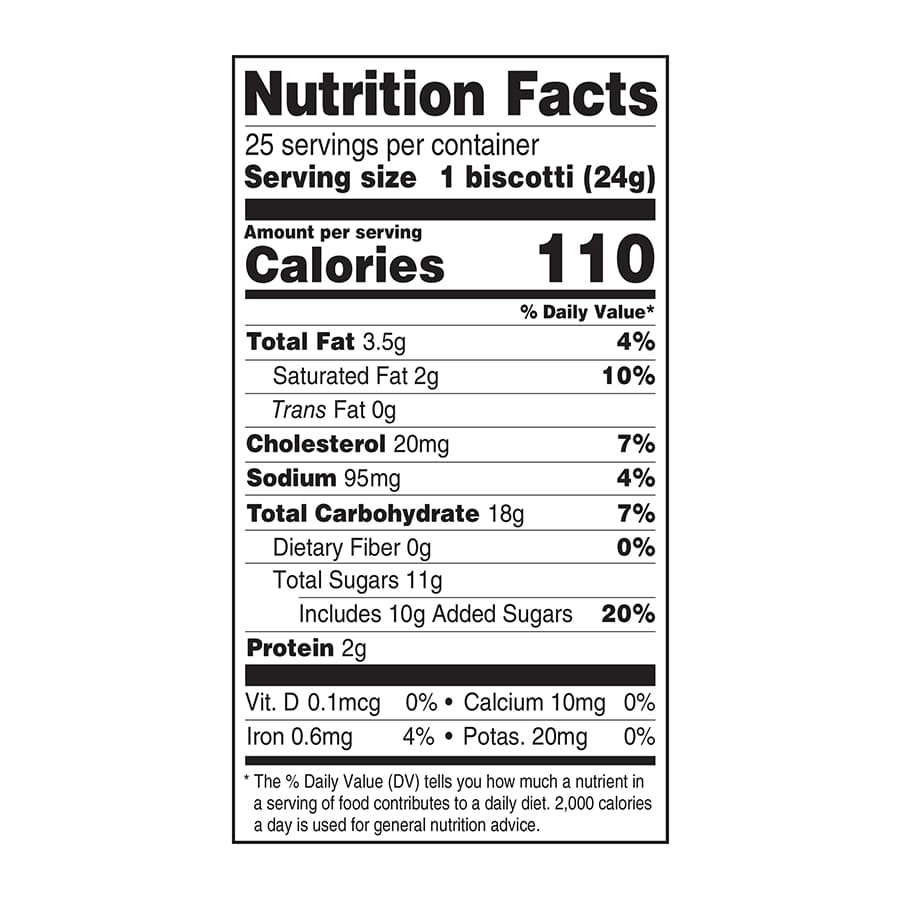 Nonni's Limone Biscotti 25 ct Nutrition Facts Panel