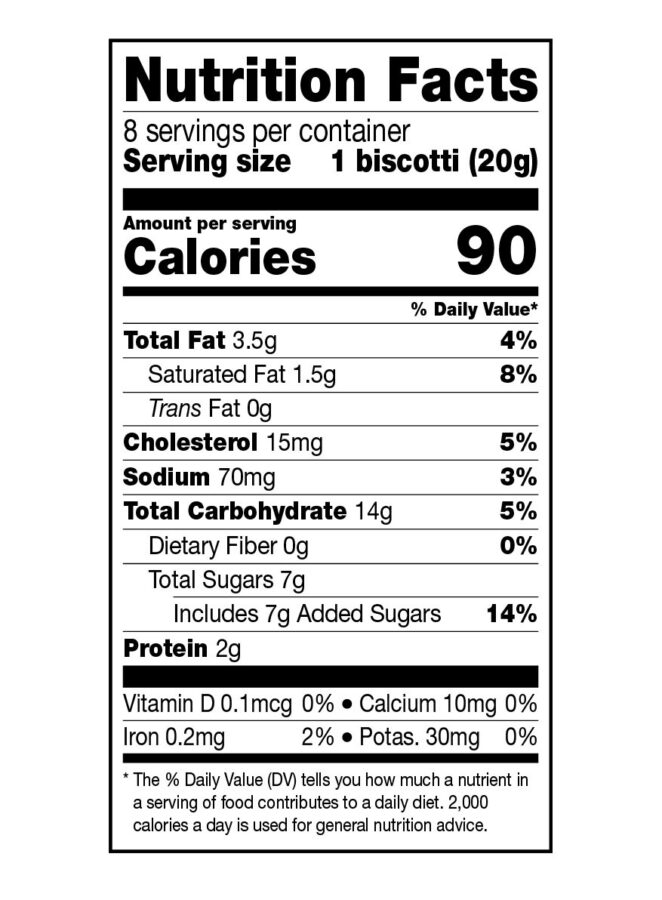 Nonni's Brown Butter Pecan Biscotti Nutrition Facts Panel