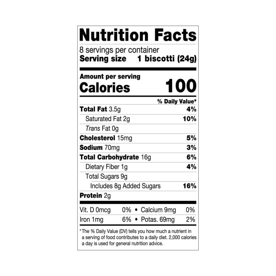 Nonni's Espresso Chocolate Chip Biscotti Nutrition Facts Panel