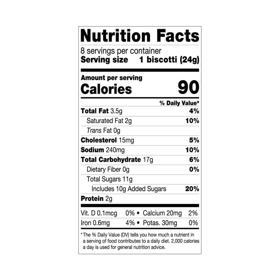 Nonni's Salted Caramel Biscotti Nutritional Facts Panel
