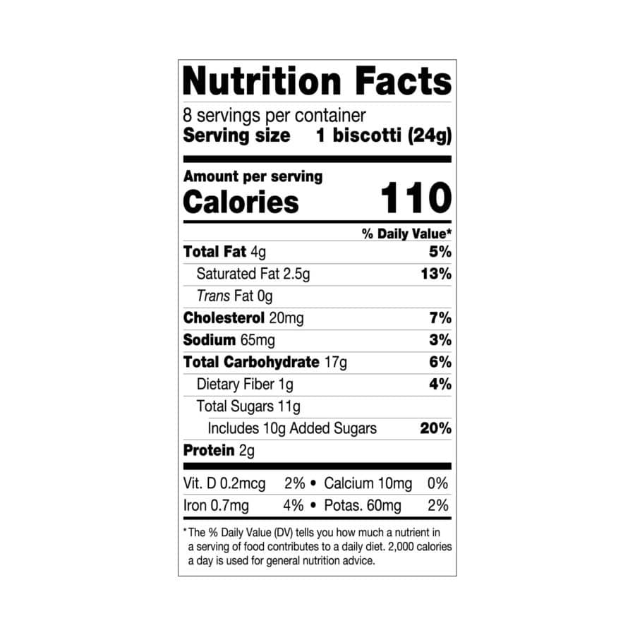 Nonni's Triple Chocolate Biscotti Nutrition Facts Panel