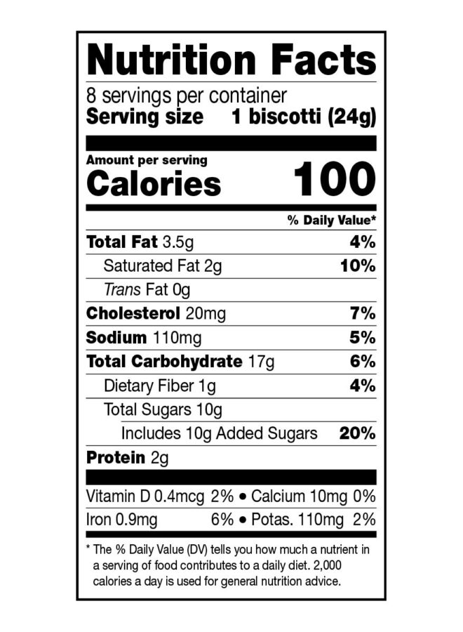 Nonni's Cookie and Creme Biscotti Nutrition Facts Panel