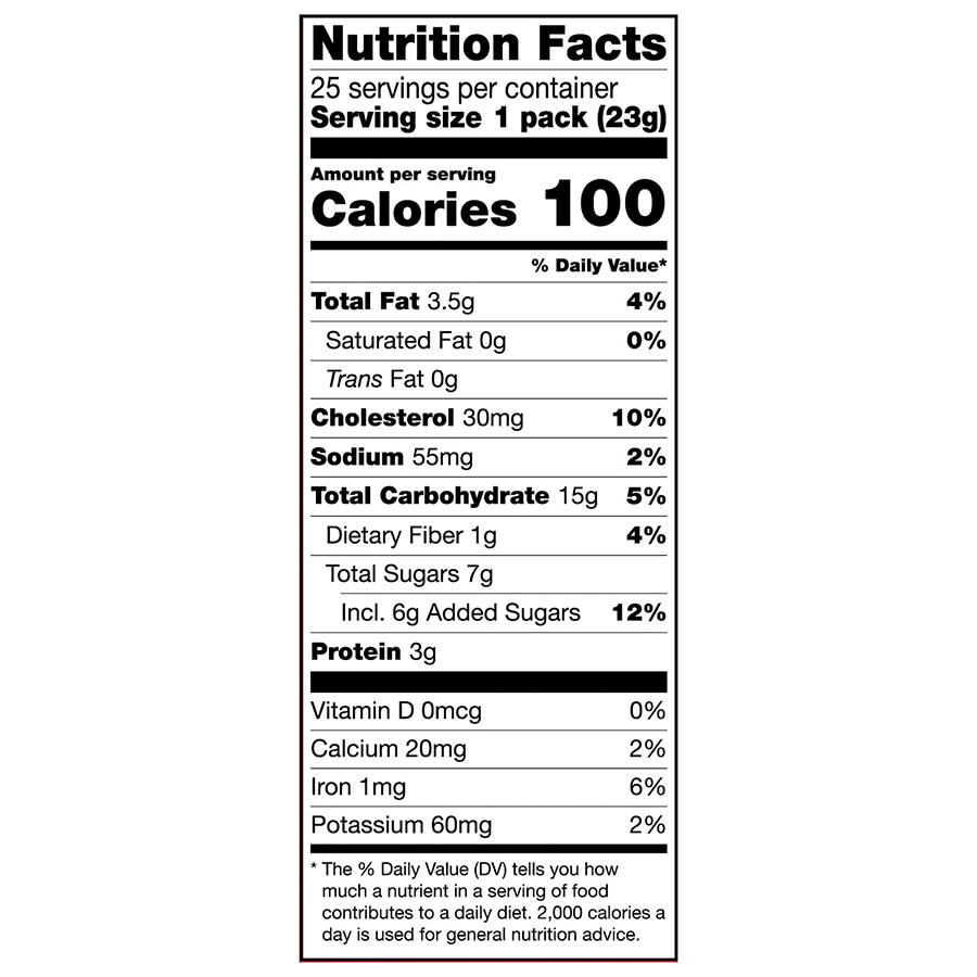 Nonnis THINaddictives Cranberry 25 ct Nutrition Facts Panel